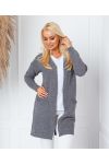 GILET MAILLE LONG 2 POCHES 908 GRIS FONCE