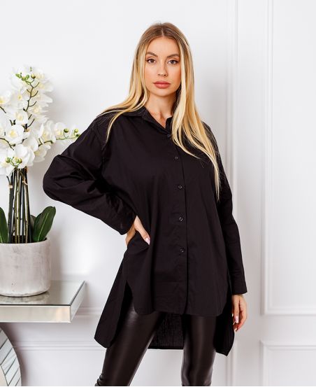 ASYMMETRISCHE LANGE SHIRT 2709 ZWART