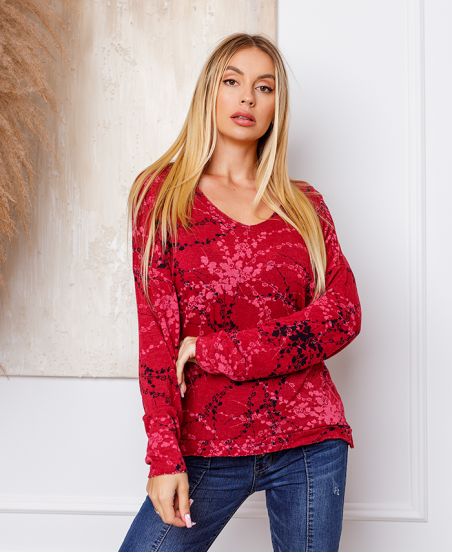 SWETER DZIANINOWY 2718 BORDOWY