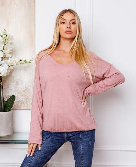 PULLOVER FEIN DETAILS SILBER ROSA 21283