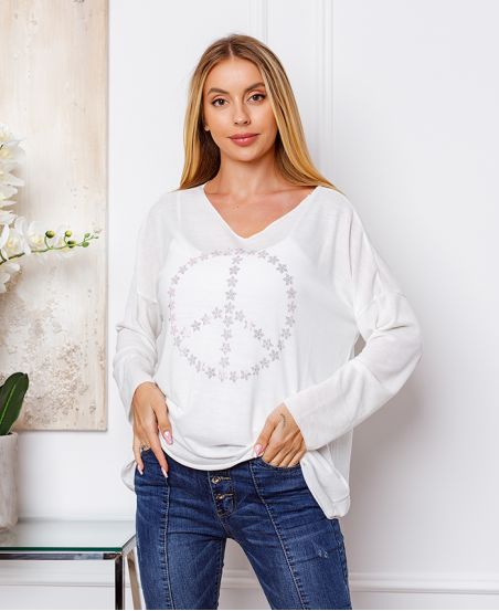 FINE SWEATER PEACE AND LOVE 20327 WHITE