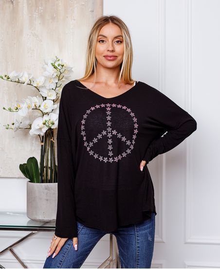 FIJNE SWEATER PEACE AND LOVE 20327 ZWART