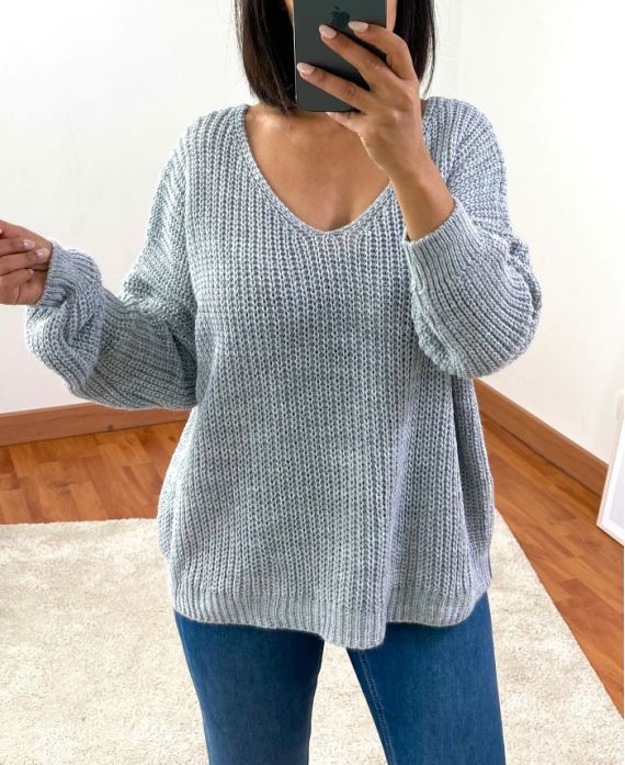 PULLOVER CON SCOLLO A V 952 GRIGIO CHIARO