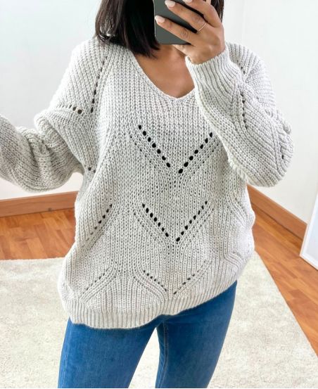 PULLOVER V-AUSSCHNITT AJOURE 954 BEIGE