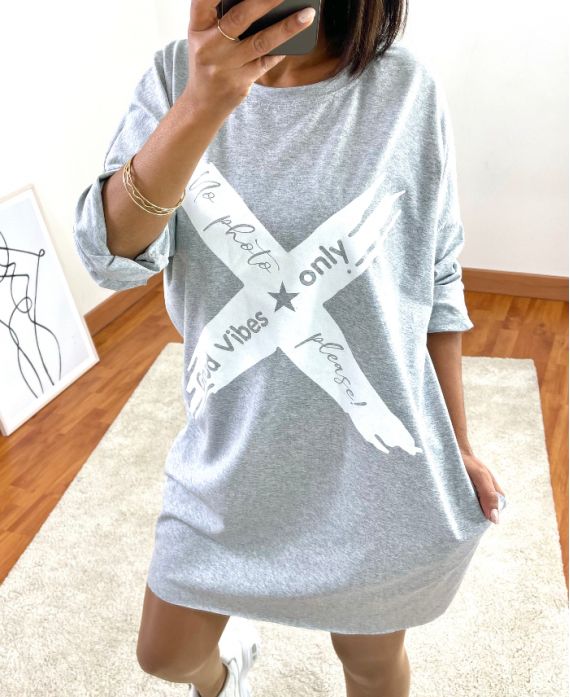 PULL SWEAT GOOD VIBES ONLY 4040 GRIS CLAIR