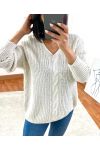 PULLOVER MIT V-AUSSCHNITT UND ZOPFMUSTER 04 BEIGE