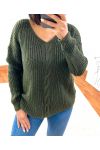 PULLOVER COL V TORSADE 04 VERT MILITAIRE