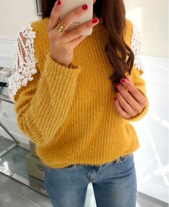 SWEATER SOFT SHOULDERS LACE 9169 MUSTARD