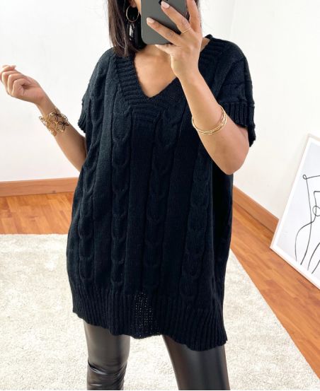 PULLOVER MESH-ZOPF, KURZEN ÄRMELN 03 SCHWARZ