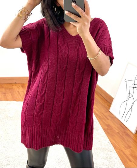 PULLOVER MESH-ZOPF, KURZEN ÄRMELN 03 BORDEAUX