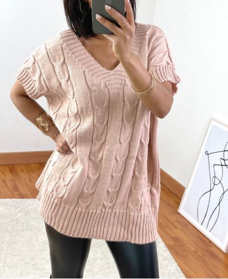 PULLOVER MESH-ZOPF KURZE ÄRMEL ROSA 03