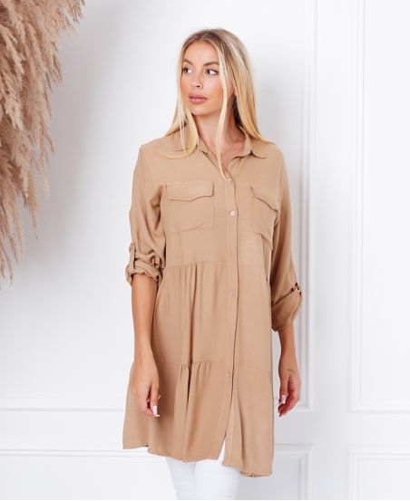 ROBE EVASEE MIT TASCHEN 9351 CAMEL