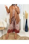 GRANDE TAILLE ENSEMBLE TOP CARACO AVEC PANTALON ASSORTI CHIC 1000 MARRON