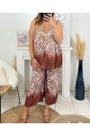 GRANDE TAILLE ENSEMBLE TOP CARACO AVEC PANTALON ASSORTI CHIC 1000 MARRON