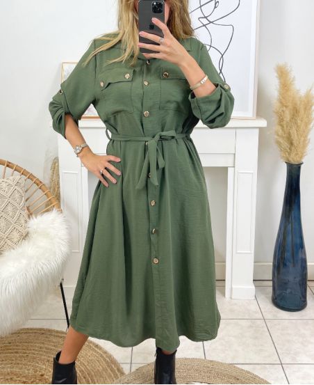 LANGES KLEID MIT KNÖPFEN 1908 MILITARY GREEN